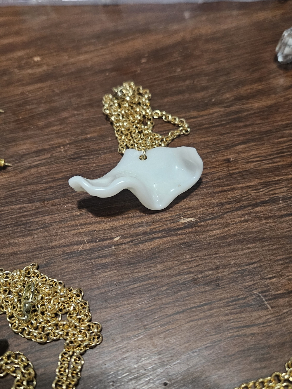 Gold Chain Necklace with White Fenton Milkglass Pendant